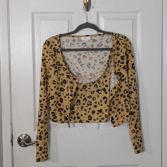 NWT Nordstrom BP Crop Ribbed Beige Leopard Print Cardigan and Cami Set Size Med‎ - Picture 3 of 9